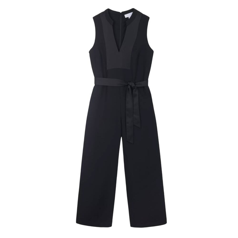 The White Company Black Crepe Jumpsuit Sleeveless Wide Leg Size UK 14 US 10